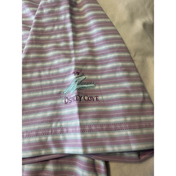 FootJoy Golf Polo Med Purple/White Striped Short Sleeve Embroidered Osprey Cove - Picture 11 of 13